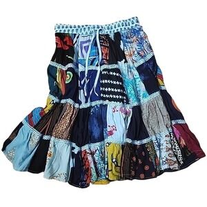 Patchwork Peasant Skirt Gypsy Bohemian Hippie Drawstring Advance Apparels O/S‎